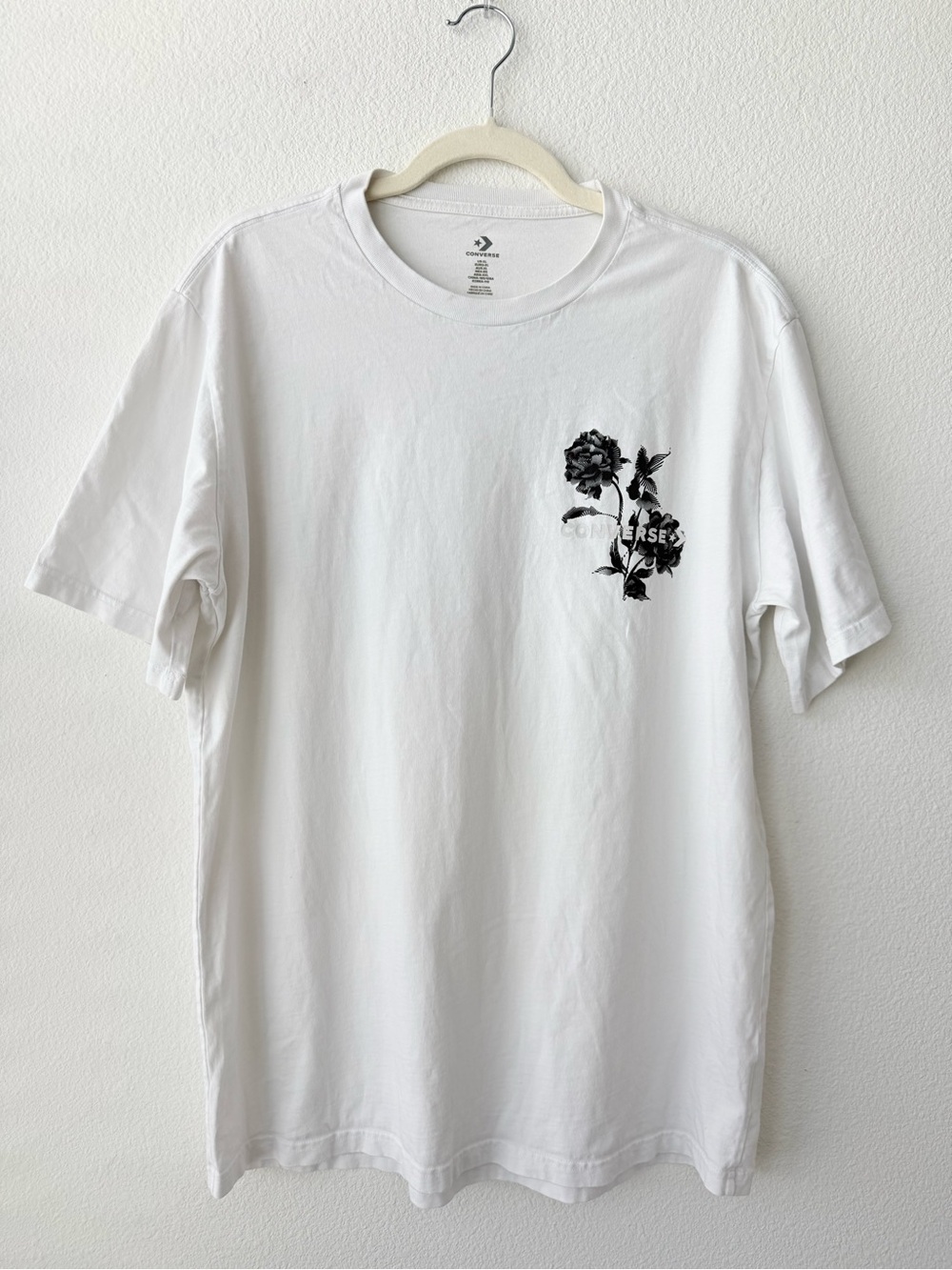 Converse White Tee with Black Floral Print